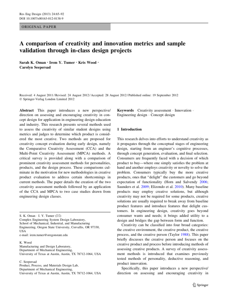 Creativity Assessment in Engineering Design | PDF | Creativity ...
