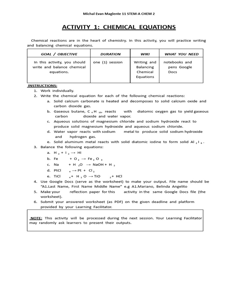 Chemical Equations PDF Chemical Reactions Hydroxide