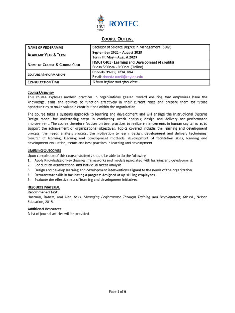 Learning and Development Course Outline | PDF | Learning | Cognition