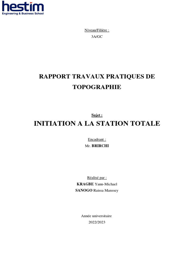 Rapport topographie travaux pratiques pdf