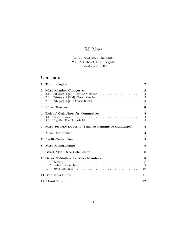 RS Mess Guidelines and Member Rules | PDF | Lunch | Dinner