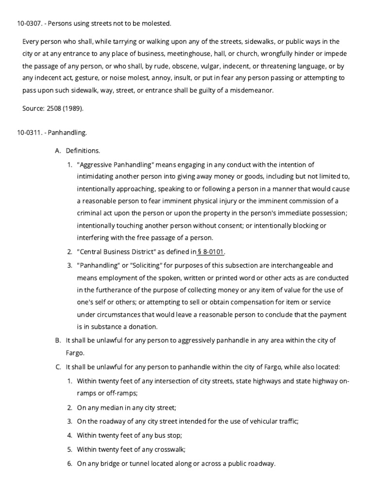 Fargo, ND Code of Ordinances City Ordinance 100307 and 100311