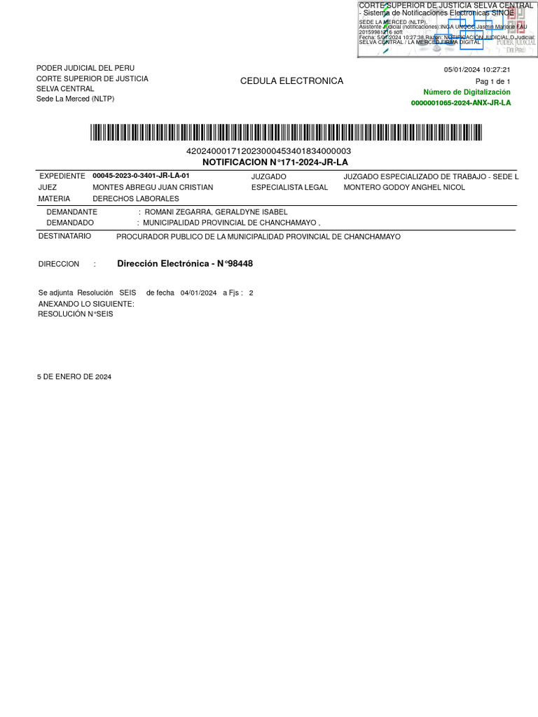 Exp. 00045-2023-0-3401-JR-LA-01 - Consolidado - 00171-2024 | PDF
