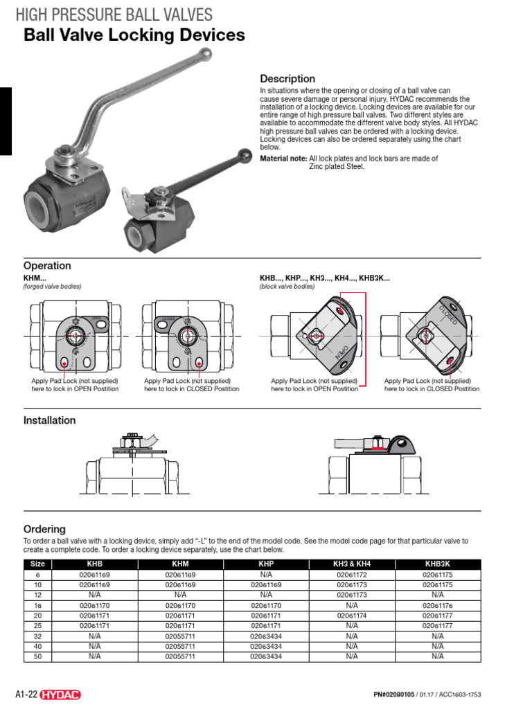 High Pressure Ball Valve Locking Devices | PDF