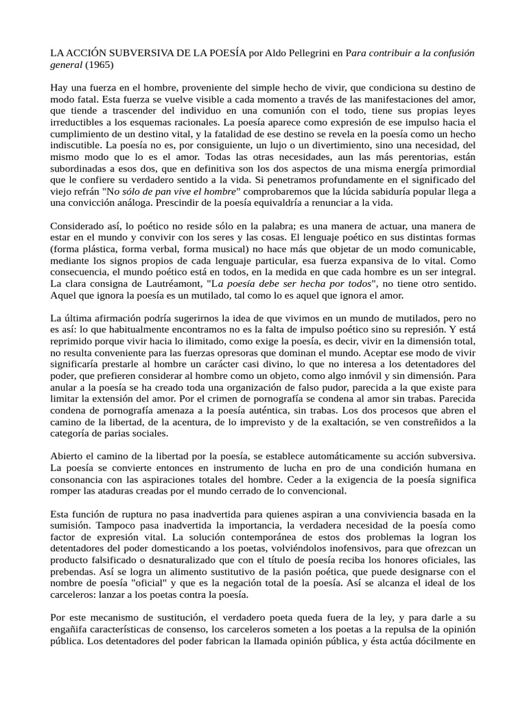 La Poesía como Acción Subversiva | PDF | Poesía | Amor