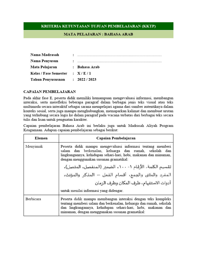 KKTP Bahasa Arab 10 | PDF