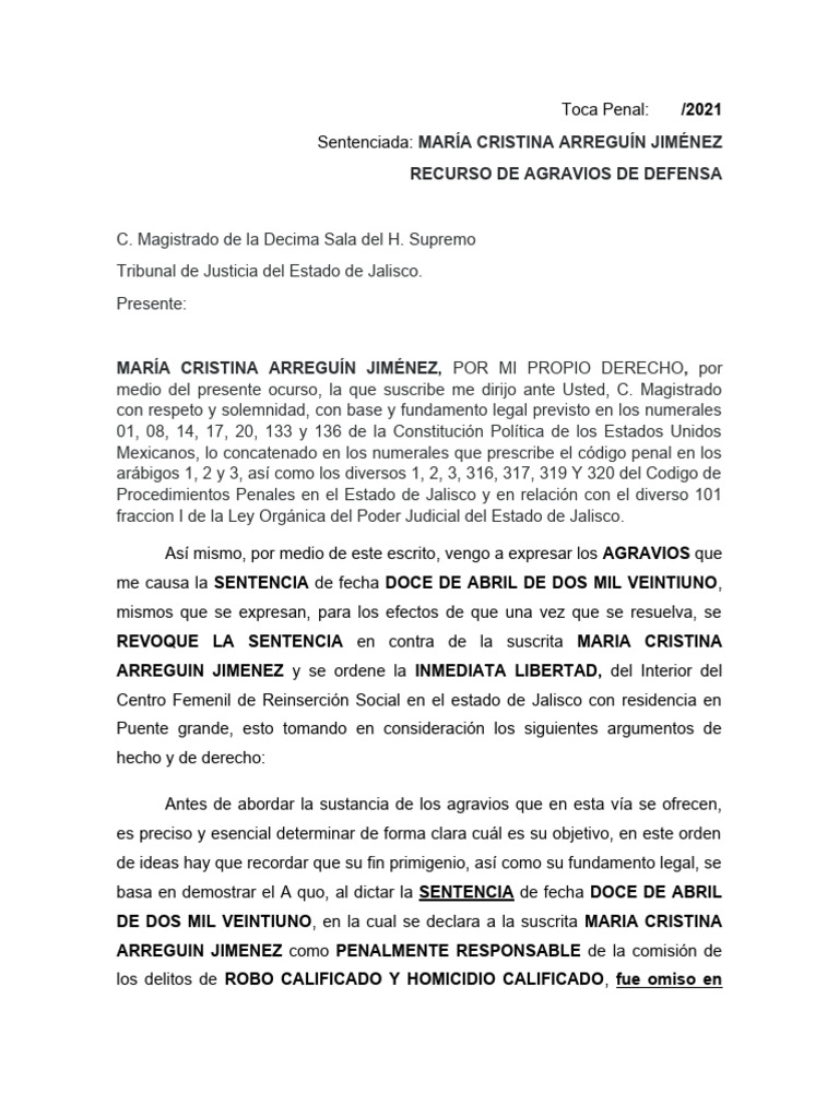 Escrito de Agravios Maria Cristina Arreguin Jimenez | PDF