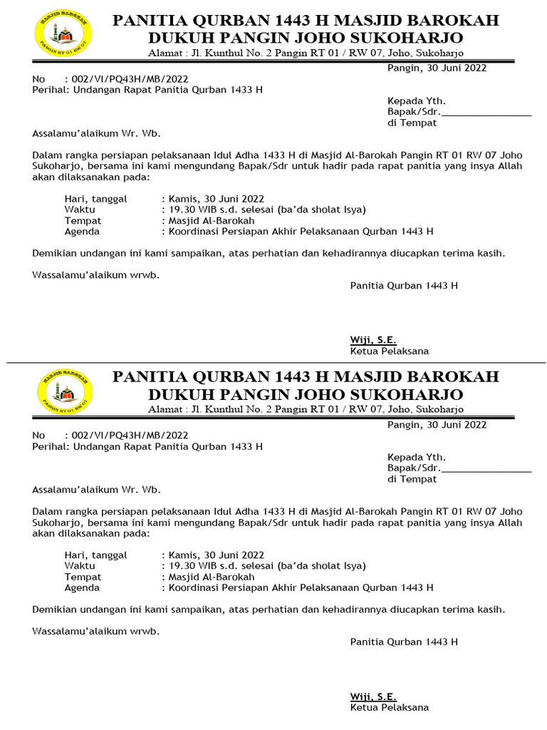 Undangan Rapat Qurban | PDF