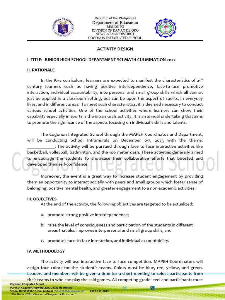 Intrams Activity Design | Download Free PDF | Multiple Choice