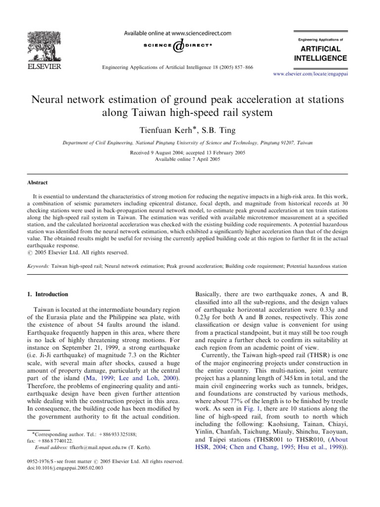 Neural network estimation of ground peak acceleration at stations along