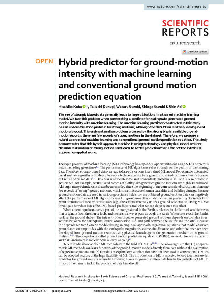 Hybrid predictor for ground-motion intensity with machine learning and ...
