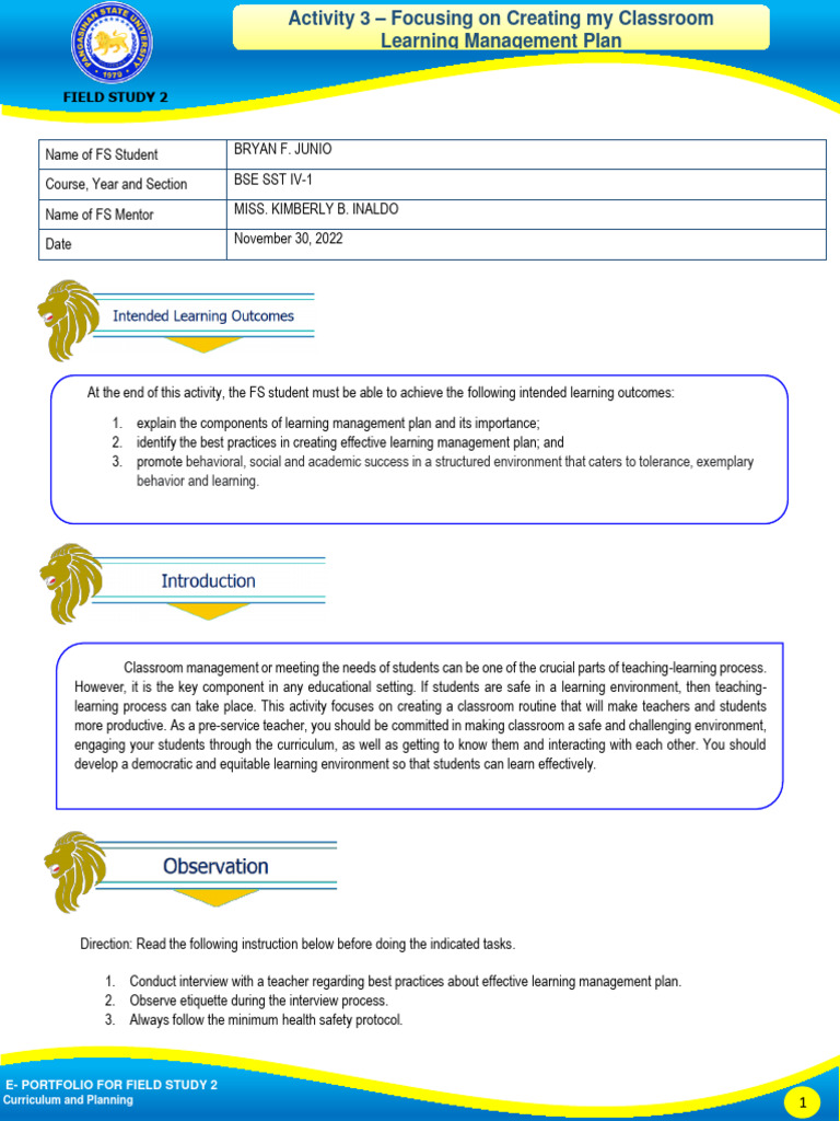 Classroom Management Plan for Educators | PDF | Classroom Management ...