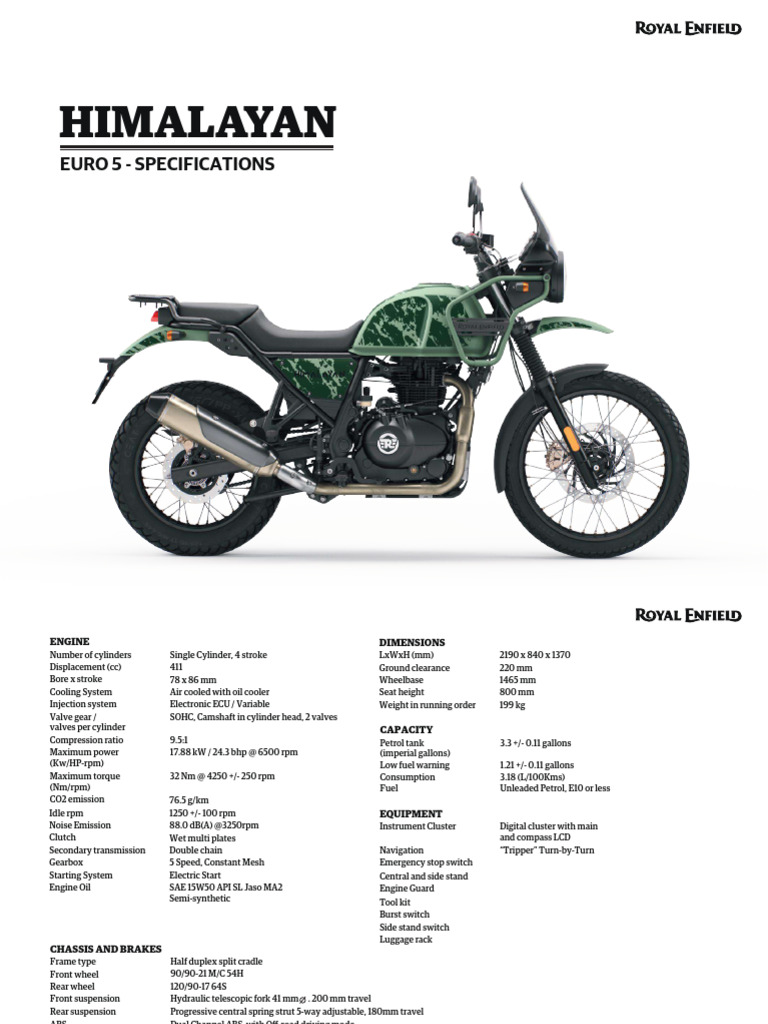 Royal Enfield Himalayan 450 Specs | PDF | Anti Lock Braking System ...