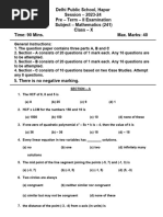 Pre Term-II Class-X (Maths 241)