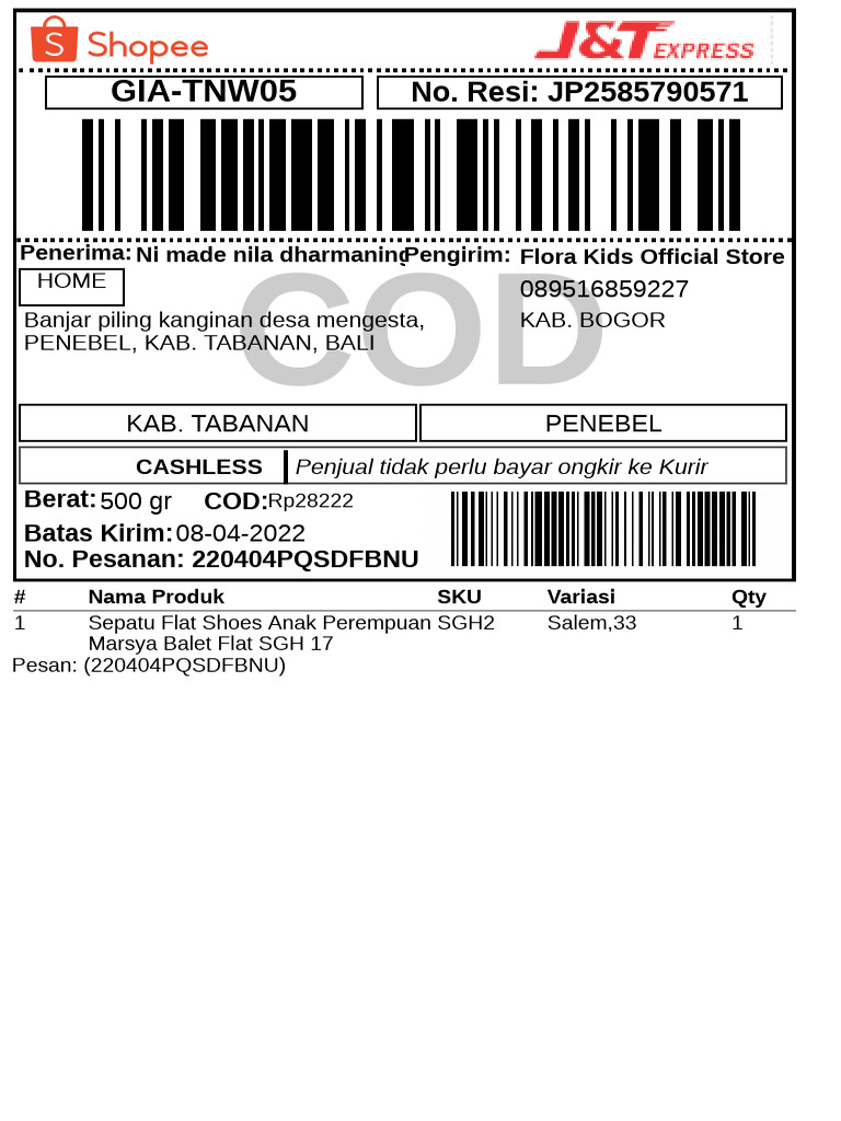 Label Pengiriman - Reguler - 4 | PDF