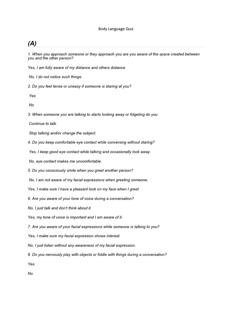 Body Language Quiz PDF