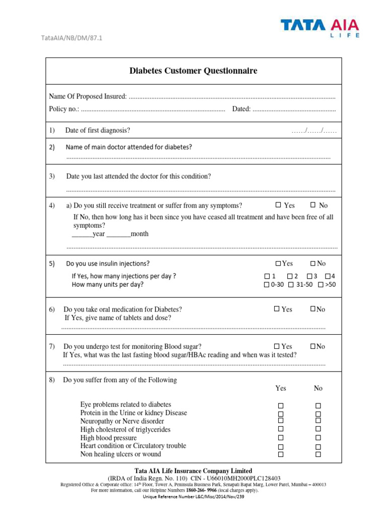 Diabetes Questionnaire | PDF | Diabetes | Clinical Medicine