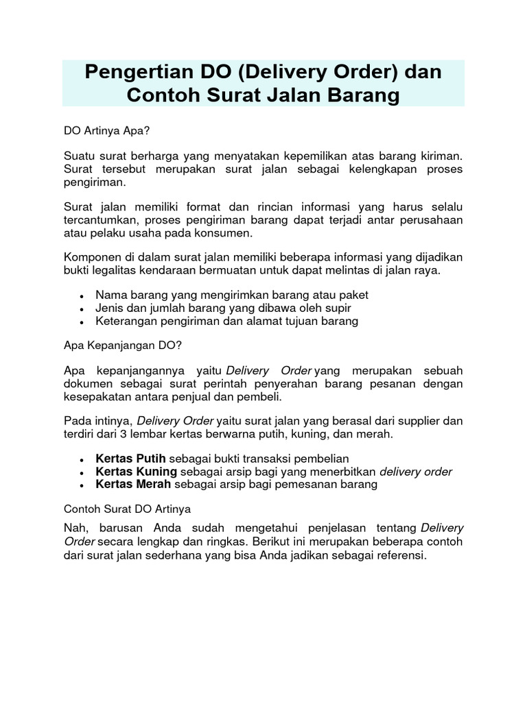 Pengertian dan Contoh Delivery Order | PDF | Bisnis | Politik