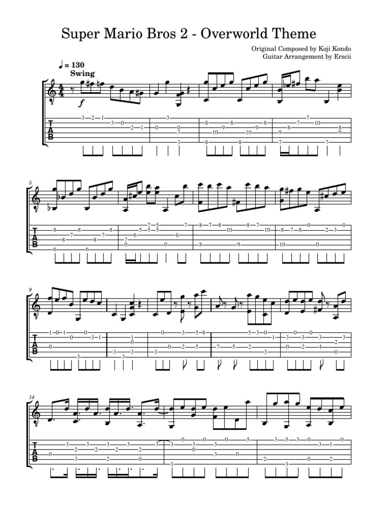 Super mario bros 2 overworld theme guitar tab pdf video game