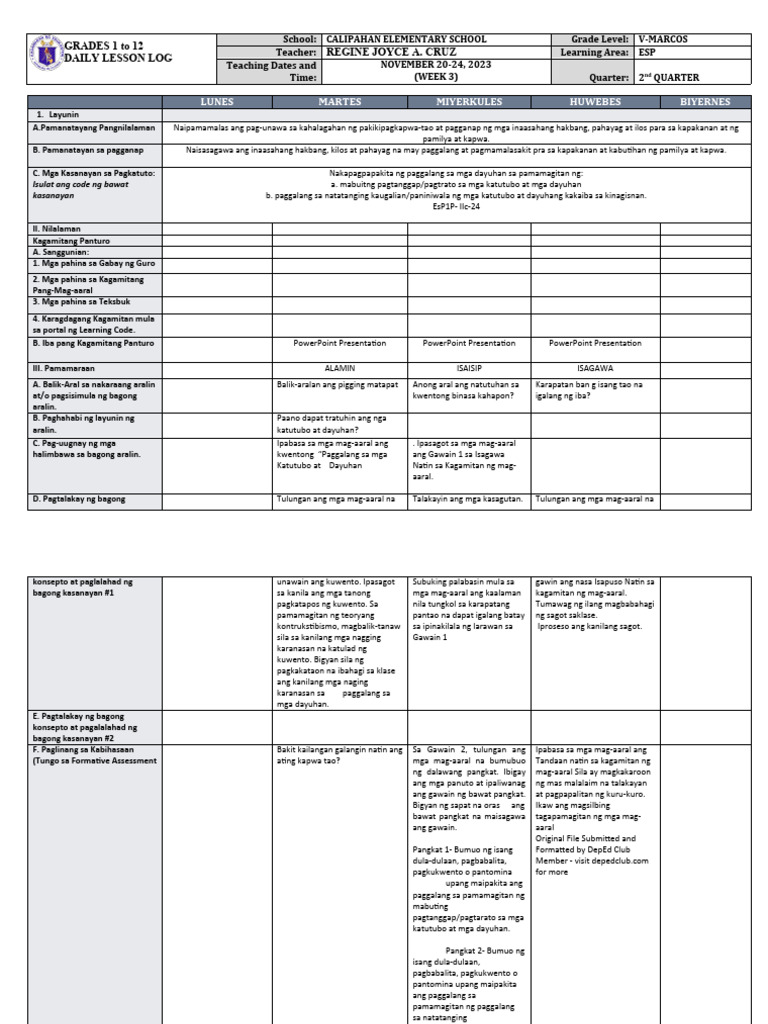 DLL - Esp 5 - Q2 - W3 | PDF