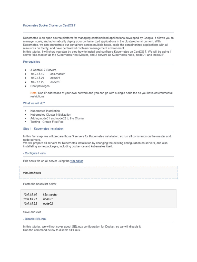 Install Kubernetes on CentOS 7 Guide | PDF | Computer Engineering ...