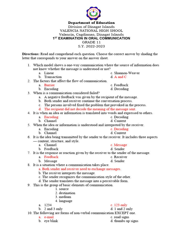 Grade 11 Oral Communication Exam Guide | PDF | Career & Growth | Social ...