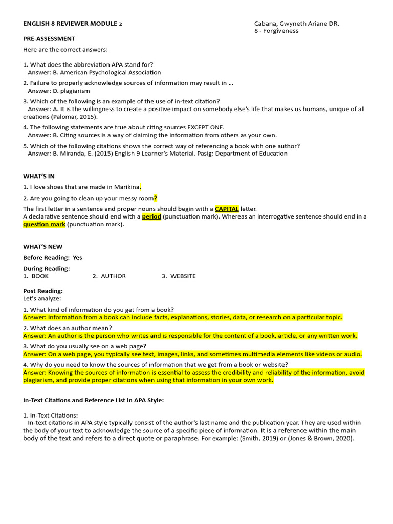 ENGLISH MODULE 2 Answers | PDF