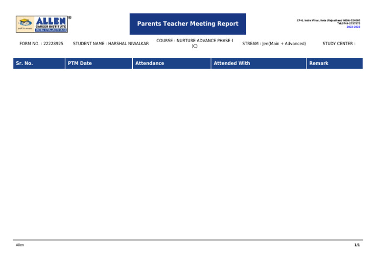 PTM Report for Harshal Niwalkar 2022 | PDF