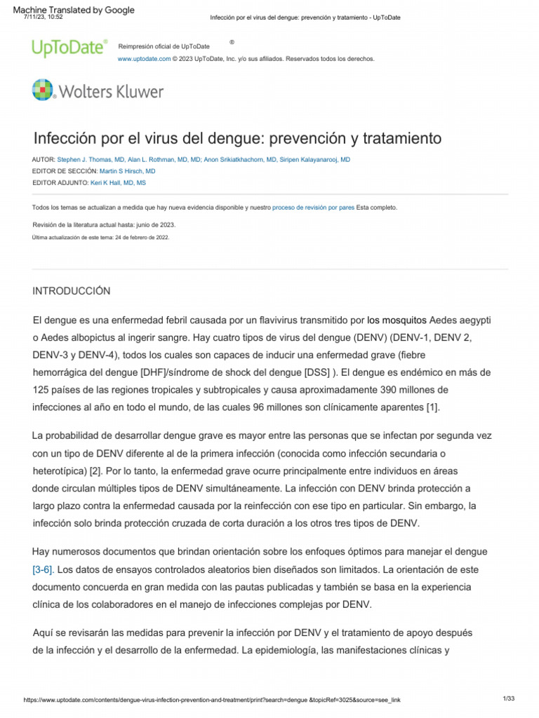 Dengue Virus Infection Prevention and Treatment UpToDate PDF