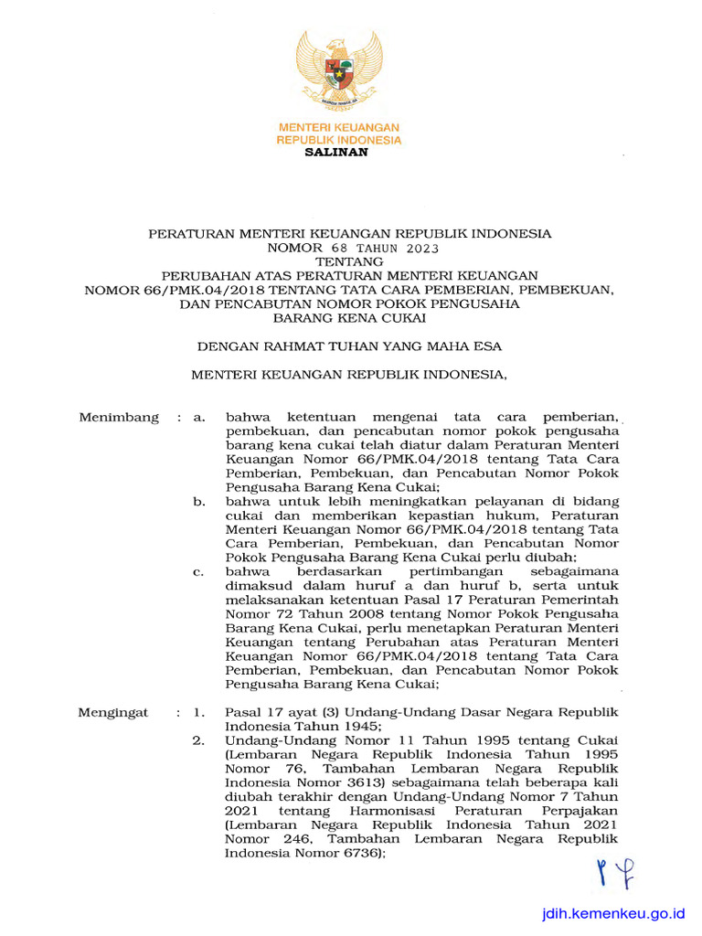 Permenkeu No. 68 Tahun 2023 | PDF