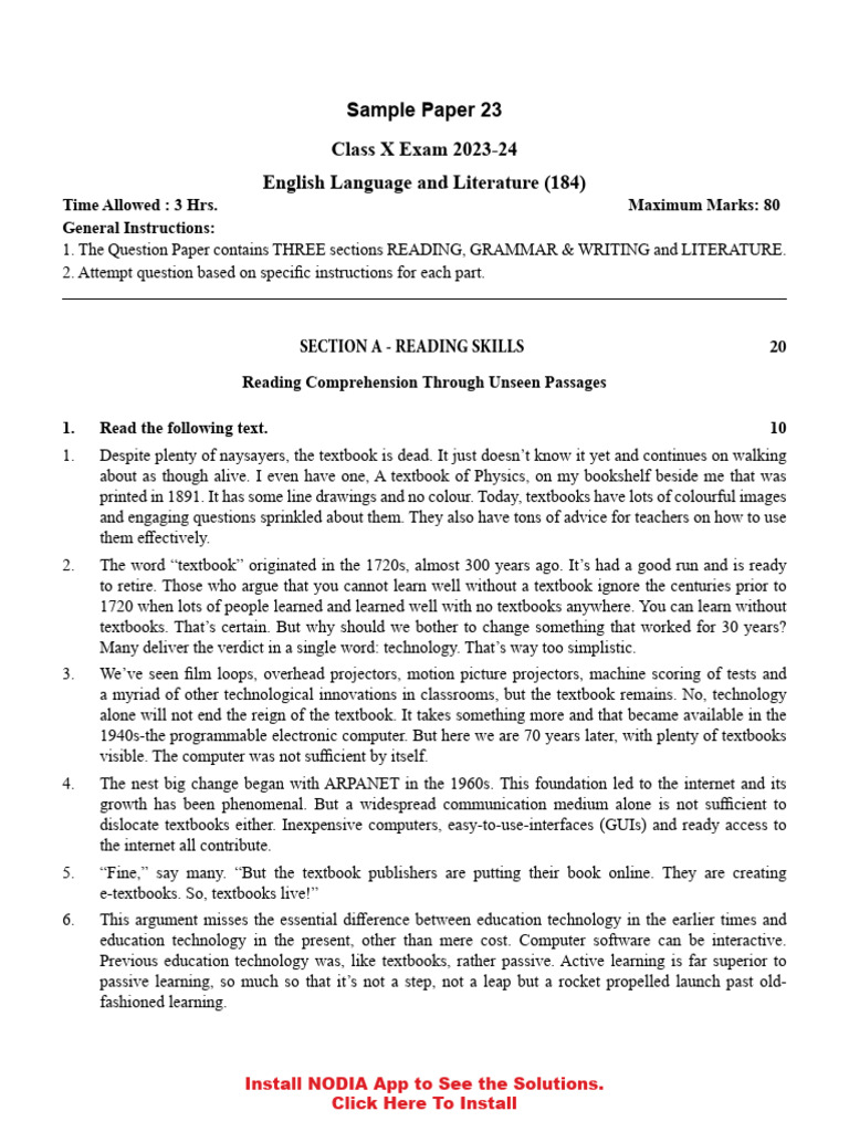 EN Sample Paper 23 Unsolved-1 | PDF | Educational Technology ...