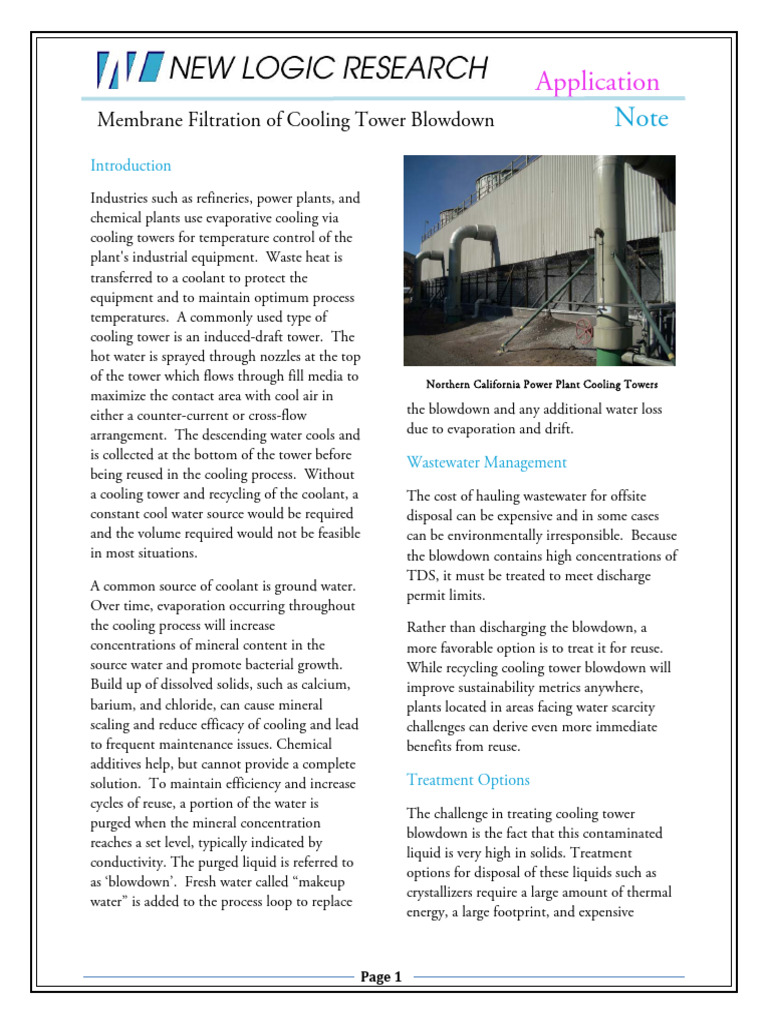 Membrane Treatment of Cooling Tower Blowdown | PDF