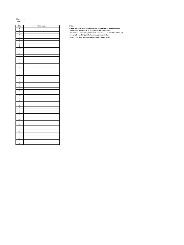 T1 21 Judul BORANG SPBT G PIN.1 - 2023 Murid | PDF