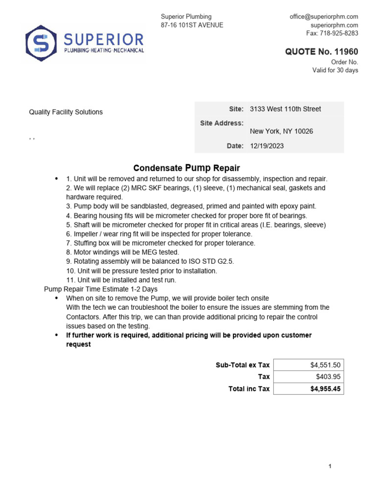 Superior Plumbing Quote - No - 11960 - 19-12-2023 - 1028 | PDF