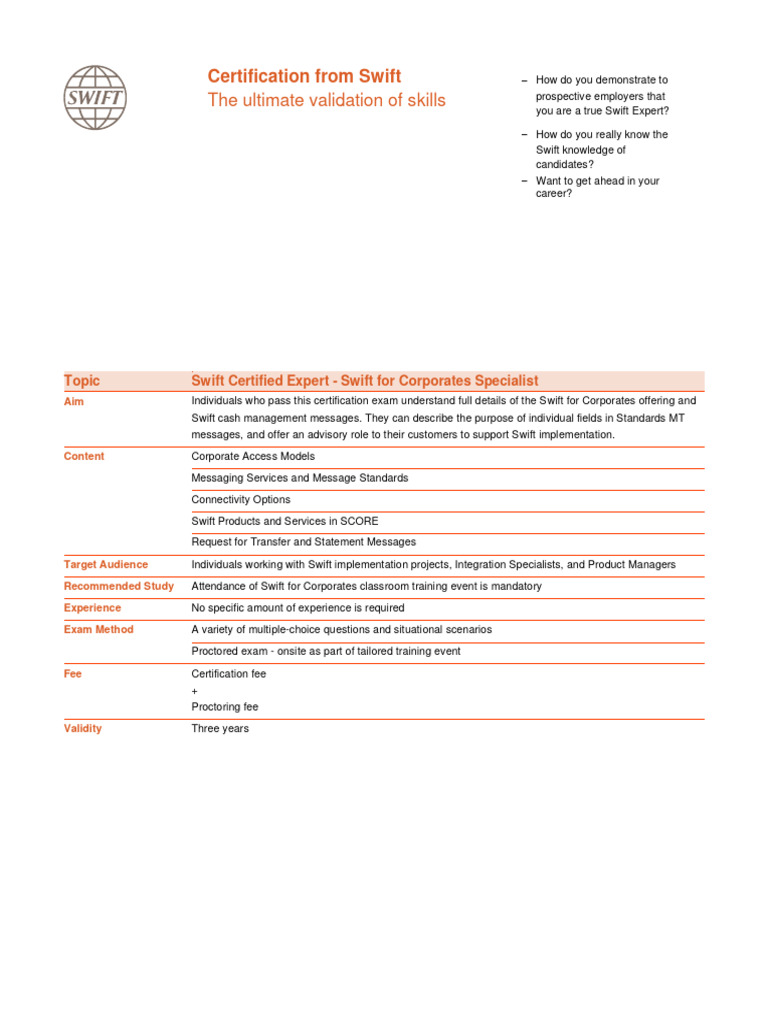 Swift Certified Expert for Corporates | PDF | Computing | Service ...