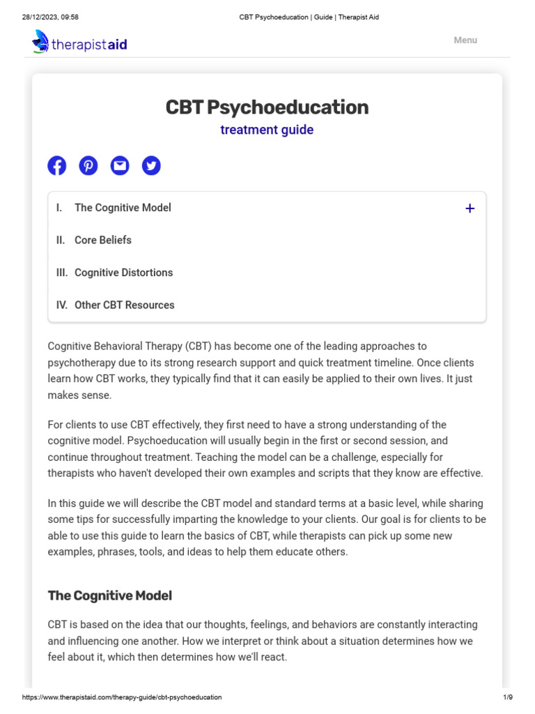CBT Psychoeducation for Therapists | PDF | Cognitive Behavioral Therapy ...