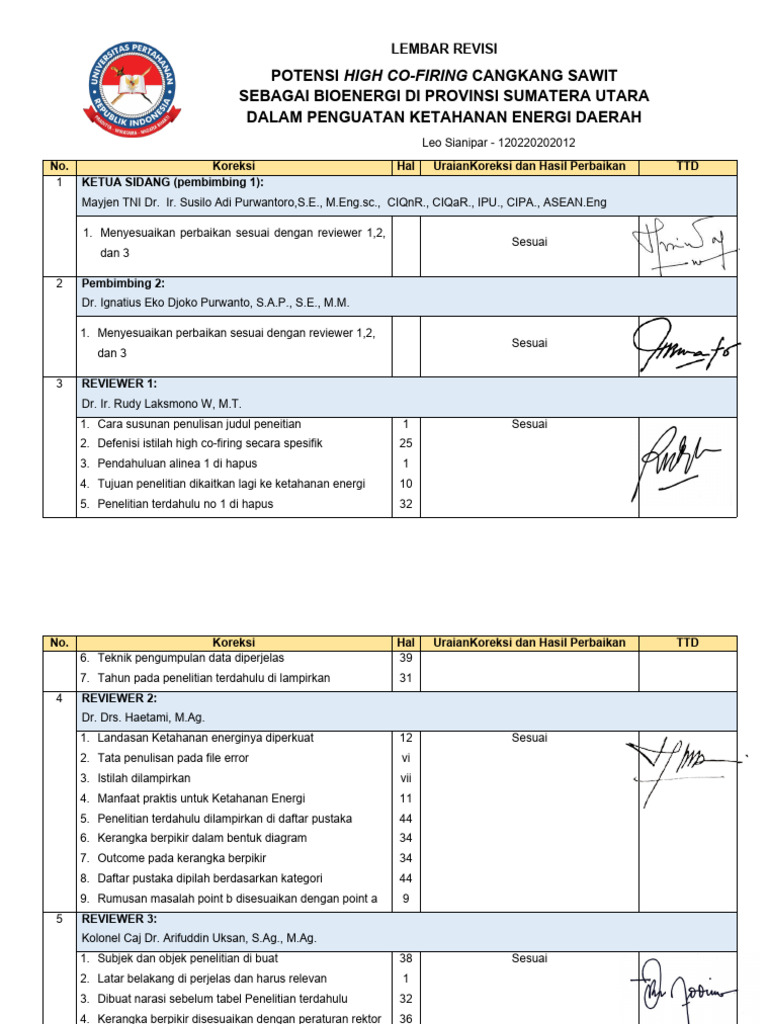 Matriks Revisi Proposal Skripsi Bioenergi | PDF
