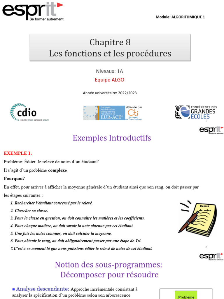 Fonctions et procédures en algorithme | PDF | Programme informatique ...