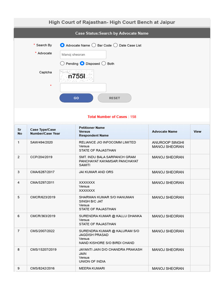 Case Status Search by Advocate Name PDF