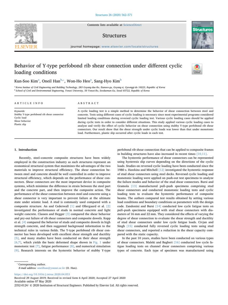 Behavior of Y Type Perfobond Rib Shear Connection Under Differen - 2020 ...