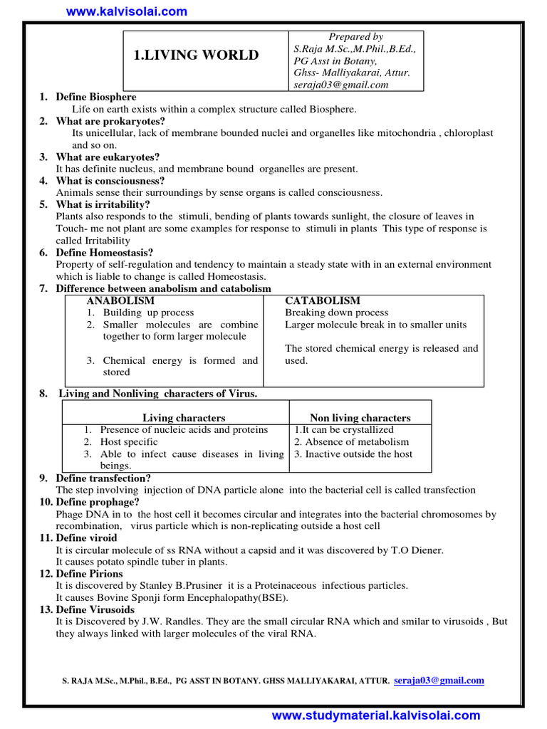 Class 11 Botany Chapter 1 Notes | PDF | Life | Pathogen
