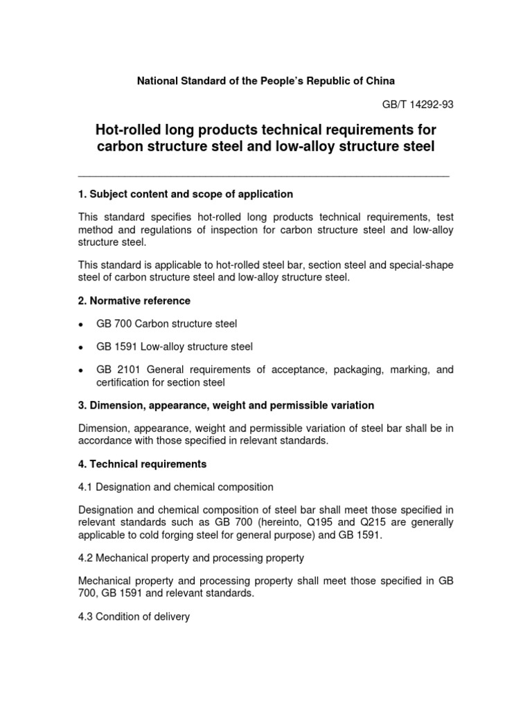 Hot Rolled Long Products Technical Requirements For Carbon Structure