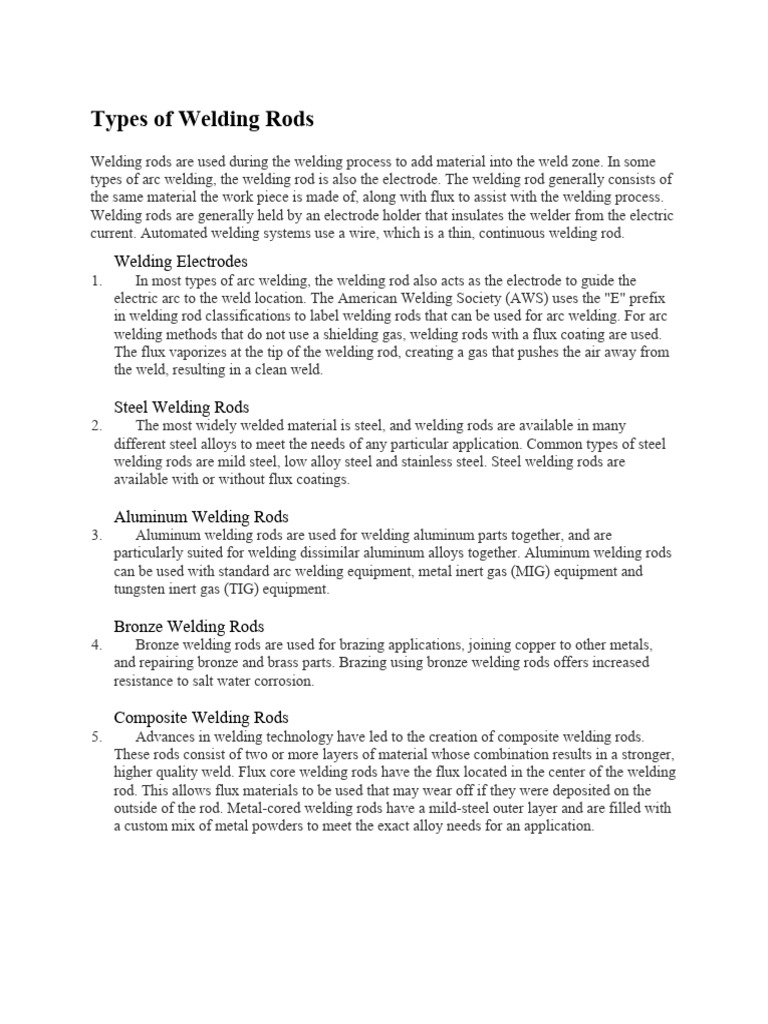 Types of Welding Rods PDF Construction Welding