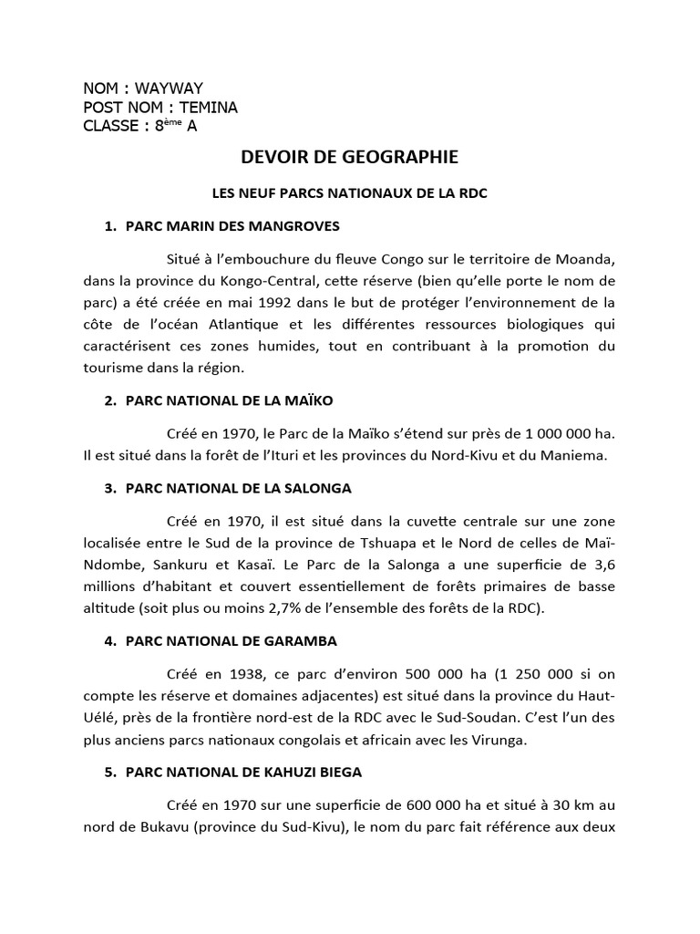 Les Neuf Parcs Nationaux de la RDC | PDF | République démocratique du ...