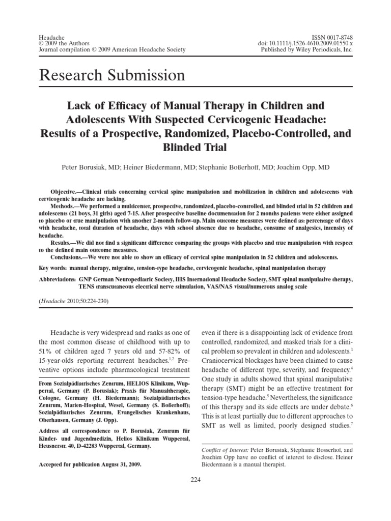 Lack of Efficacy of Manual Therapy in Children and Adolescents With