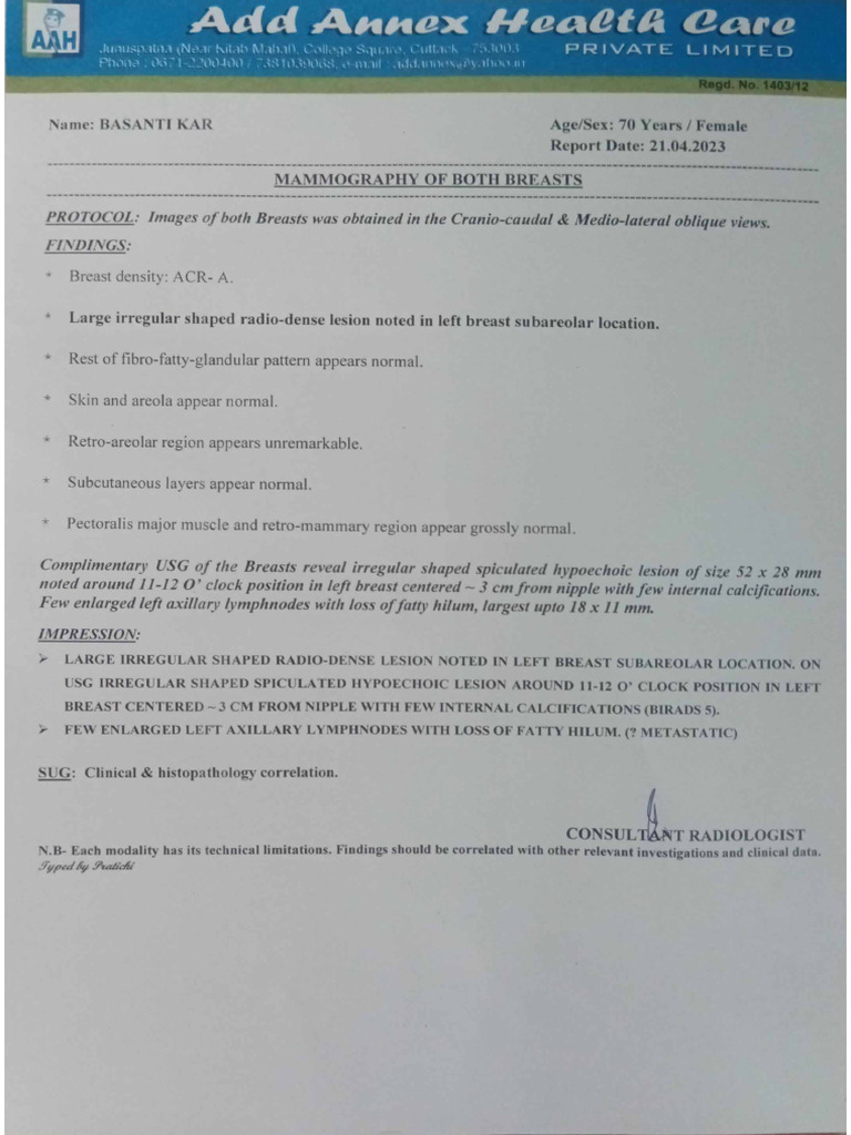 Mammography Report | PDF
