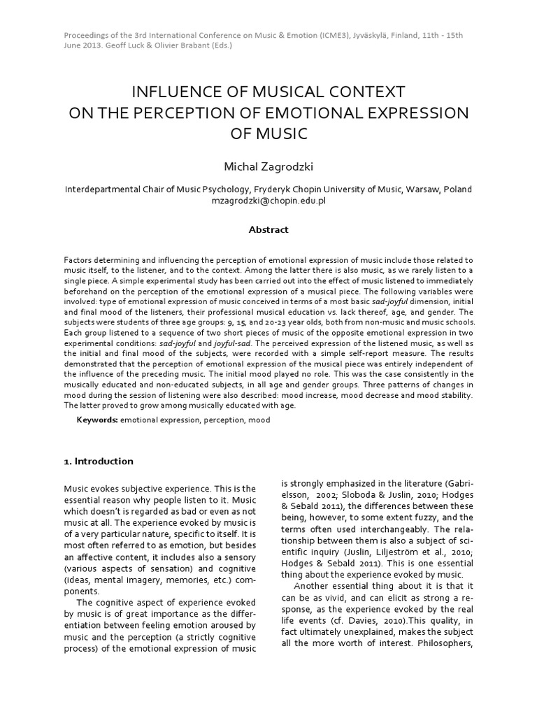Michal Zagrodzki - Influence of Musical Context On The Perception of ...