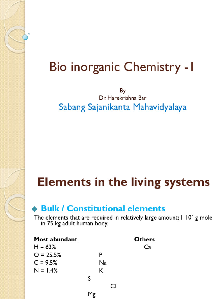 Bioinorganic Chemistry Overview | PDF | Cofactor (Biochemistry ...