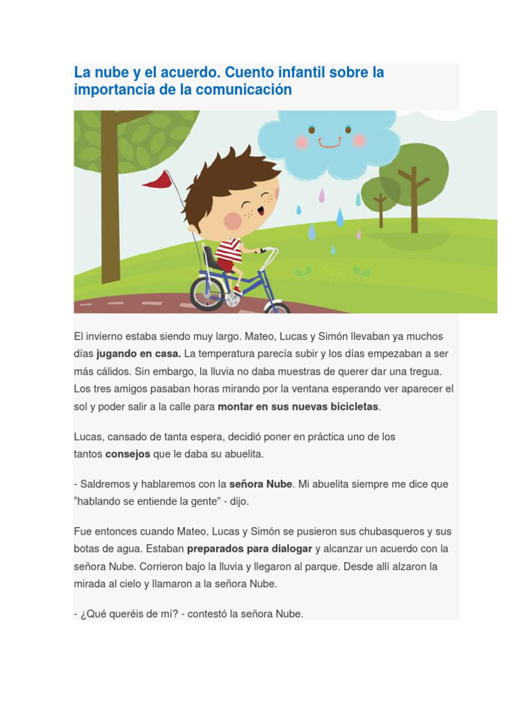 La nube y el acuerdo: un cuento infantil | PDF