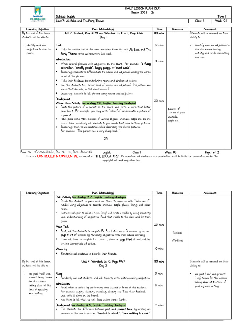 Class II English Week 3 Term II 2023 24 | PDF | Reading Comprehension ...